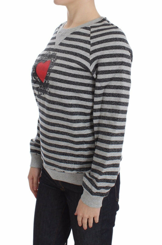 Exte Gray Striped Cotton Crewneck Sweater - ClickThatClicks 