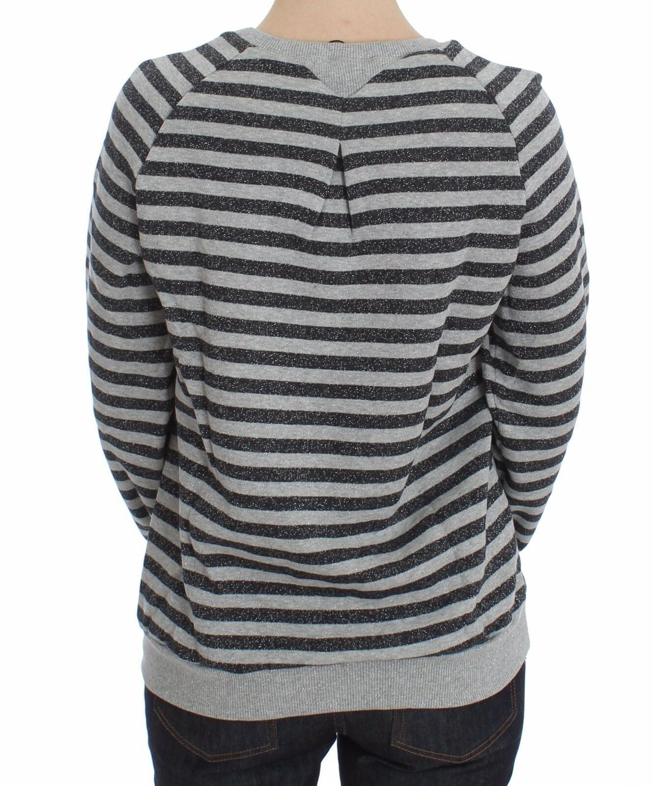 Exte Gray Striped Cotton Crewneck Sweater - ClickThatClicks 