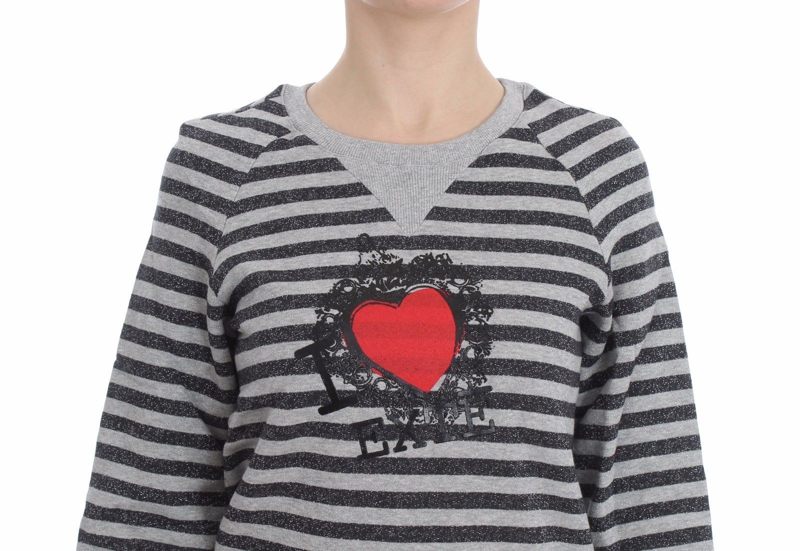 Exte Gray Striped Cotton Crewneck Sweater - ClickThatClicks 