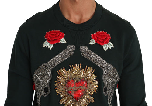 Dolce & Gabbana Green Crystal Heart Roses Gun Sweater - ClickThatClicks 