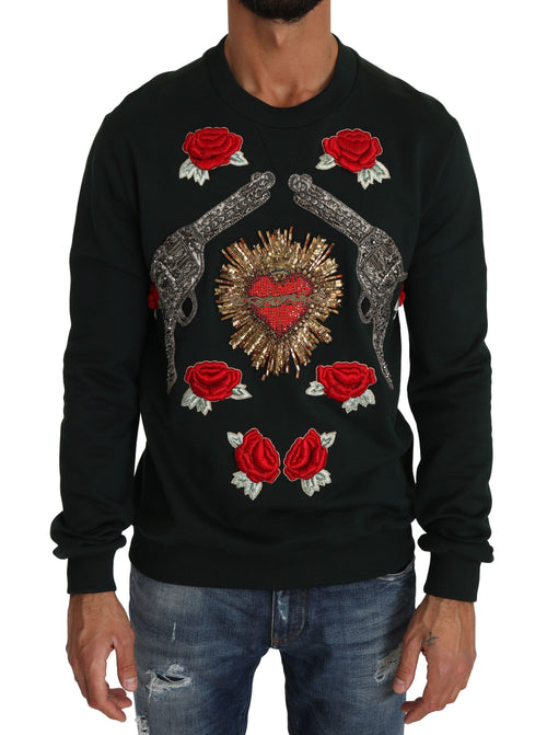 Dolce & Gabbana Green Crystal Heart Roses Gun Sweater - ClickThatClicks 