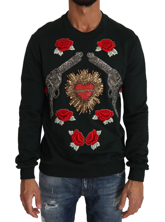 Dolce & Gabbana Green Crystal Heart Roses Gun Sweater - ClickThatClicks 