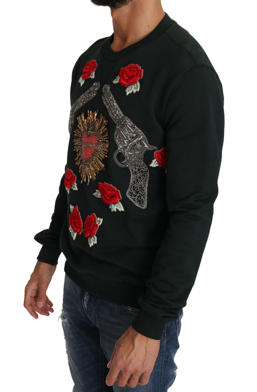 Dolce & Gabbana Green Crystal Heart Roses Gun Sweater - ClickThatClicks 