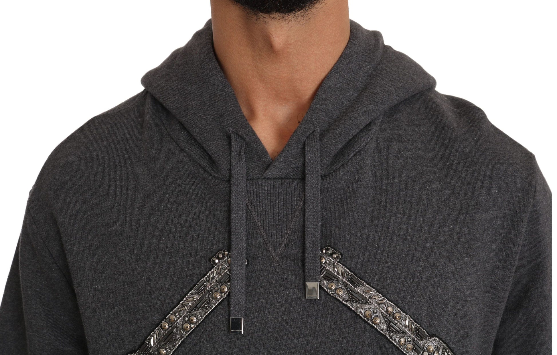 Dolce & Gabbana Gray Hooded Red Crystal Heart Gun Sweater - ClickThatClicks 