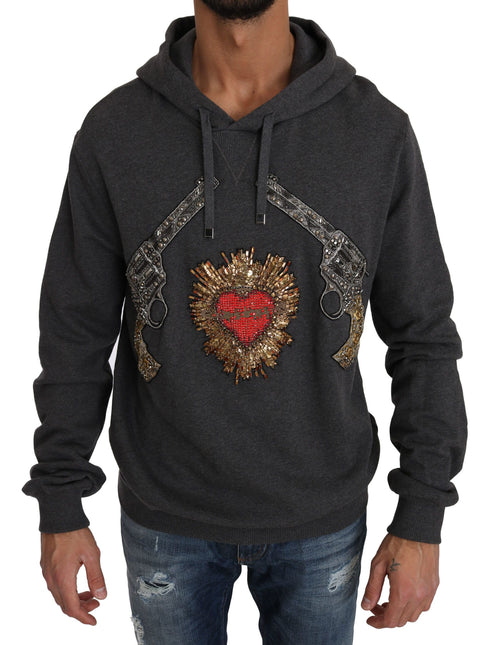 Dolce & Gabbana Gray Hooded Red Crystal Heart Gun Sweater - ClickThatClicks 