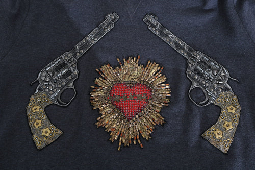 Dolce & Gabbana Gray Hooded Red Crystal Heart Gun Sweater - ClickThatClicks 