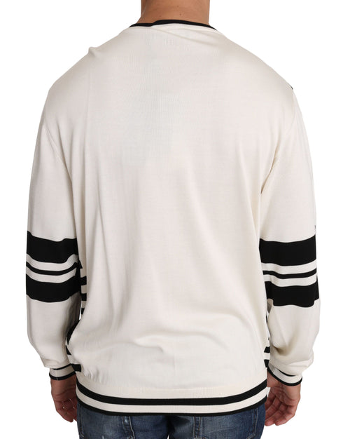 Dolce & Gabbana White Jazz Sequined Guitar Pullover Top Sweater - ClickThatClicks 