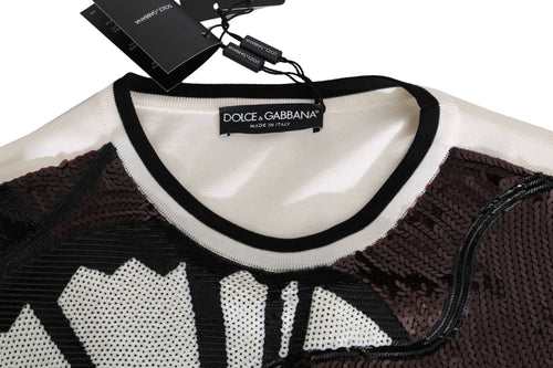 Dolce & Gabbana White Jazz Sequined Guitar Pullover Top Sweater - ClickThatClicks 