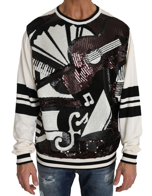 Dolce & Gabbana White Jazz Sequined Guitar Pullover Top Sweater - ClickThatClicks 