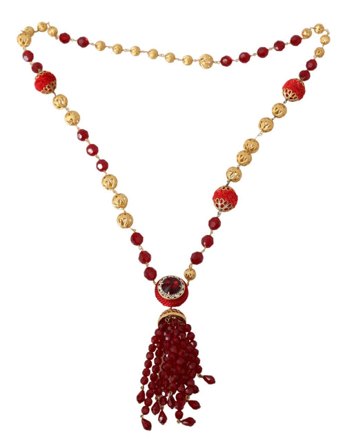 Dolce & Gabbana Gold Tone Brass Red Crystals Pendant Opera Chain  Necklace - ClickThatClicks 