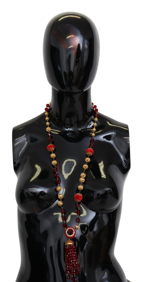 Dolce & Gabbana Gold Tone Brass Red Crystals Pendant Opera Chain  Necklace - ClickThatClicks 