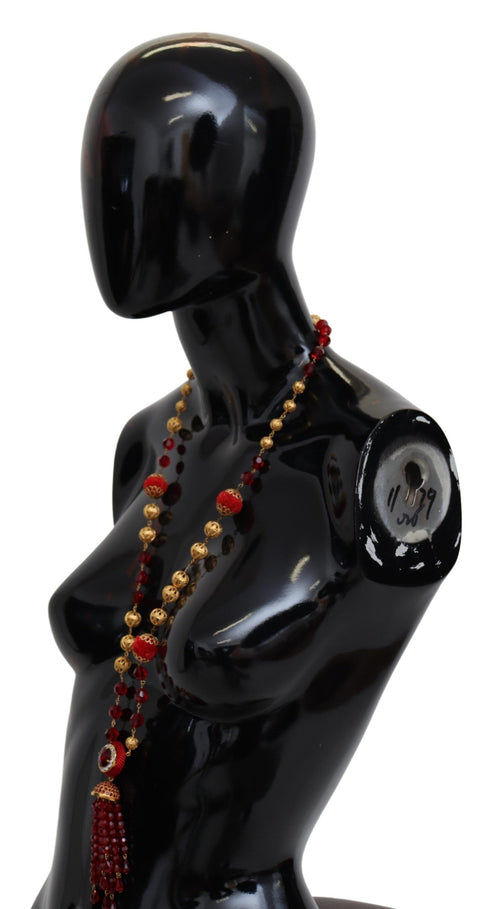 Dolce & Gabbana Gold Tone Brass Red Crystals Pendant Opera Chain  Necklace - ClickThatClicks 