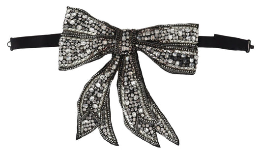 Dolce & Gabbana Silver Crystal Beaded Sequined Catwalk Necklace Bowtie - ClickThatClicks 