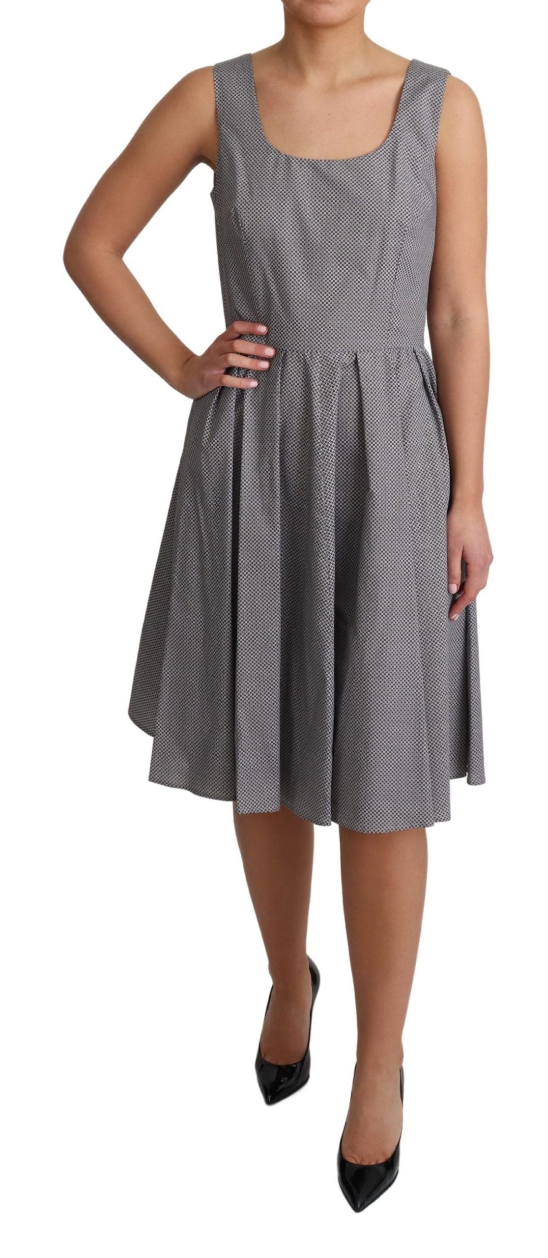 Dolce & Gabbana Blue Beige Geometric Cotton A-Line Dress - ClickThatClicks 