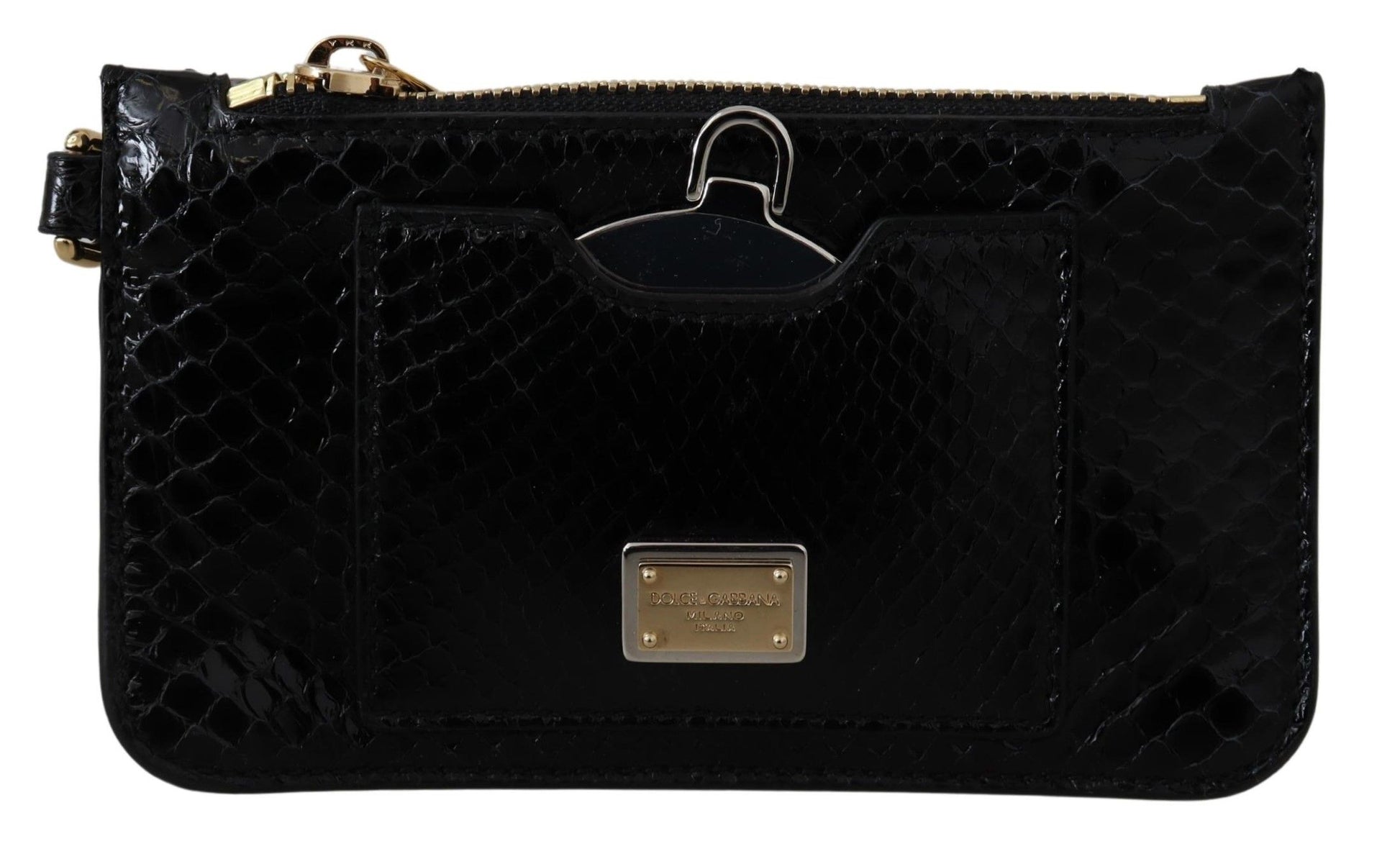 Dolce & Gabbana Black Leather Coin Purse Wristlet Mirror Agnese Wallet - ClickThatClicks 