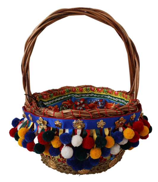 Dolce & Gabbana Multicolor Cotton Embellished Agnese Basket Tote Bag - ClickThatClicks 