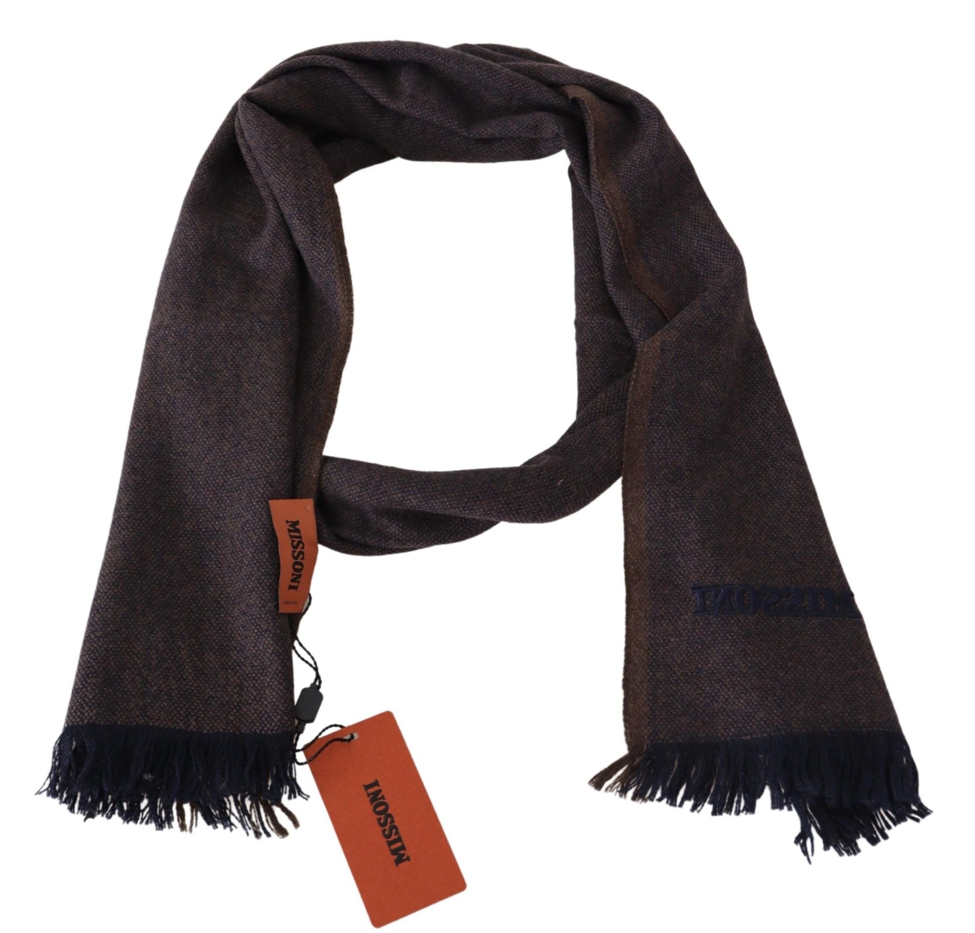 Missoni Brown 100% Cashmere Unisex Neck Wrap Fringes Scarf - ClickThatClicks 