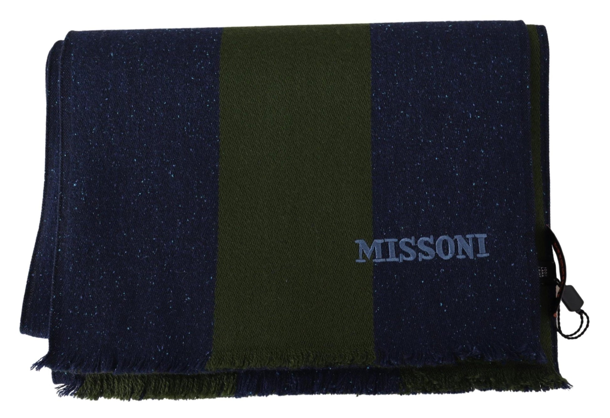 Missoni Green Striped Wool Unisex Neck Wrap Shawl Blue - ClickThatClicks 