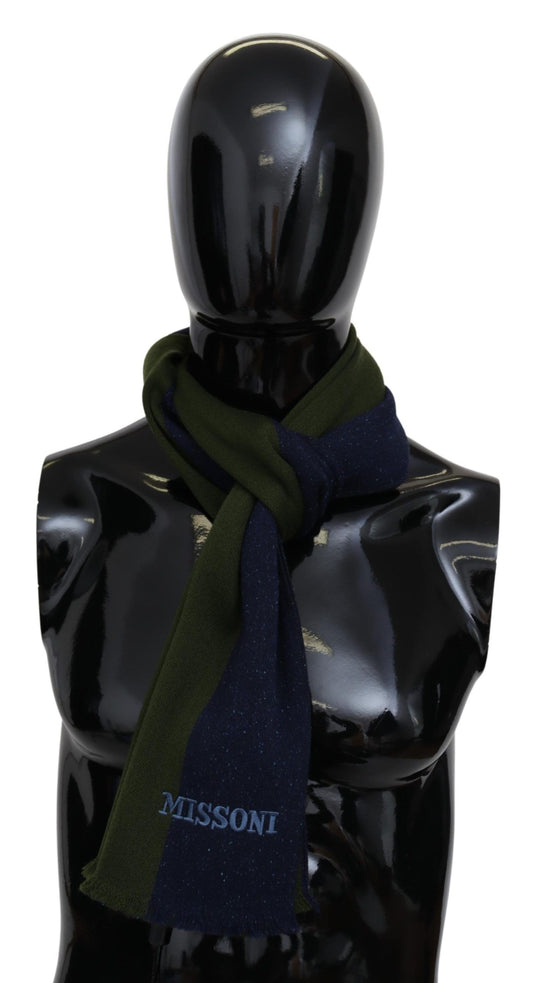 Missoni Green Striped Wool Unisex Neck Wrap Shawl Blue - ClickThatClicks 
