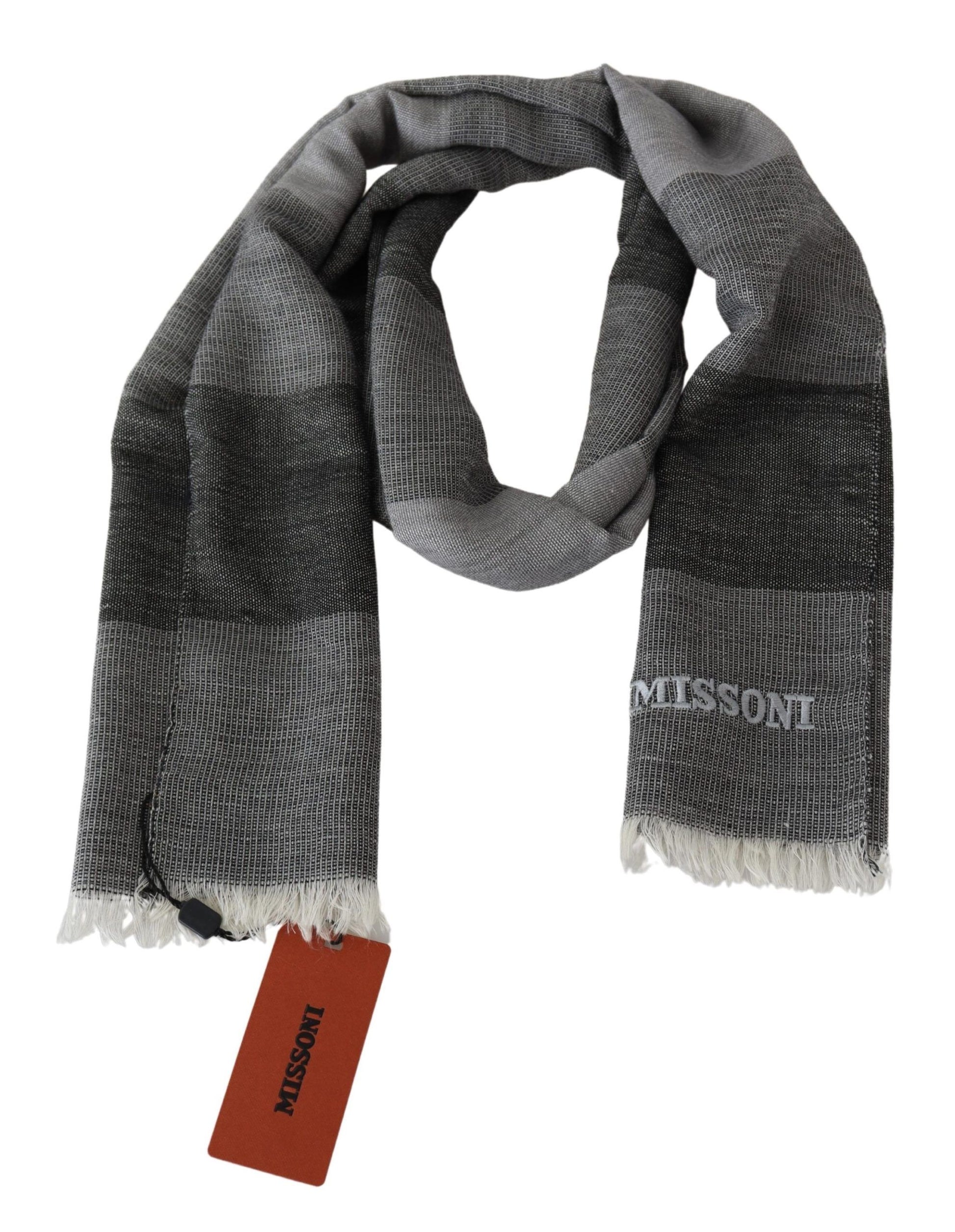 Missoni Gray Striped Wool Unisex Neck Wrap Fringes Scarf - ClickThatClicks 