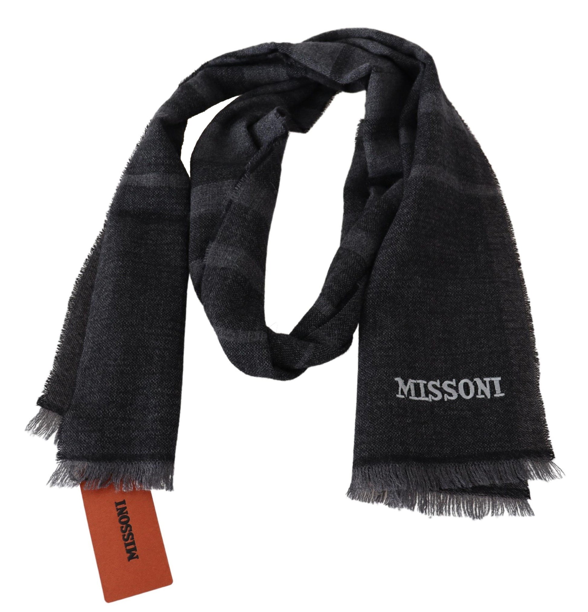 Missoni Black Striped Wool Unisex Neck Wrap Scarf - ClickThatClicks 