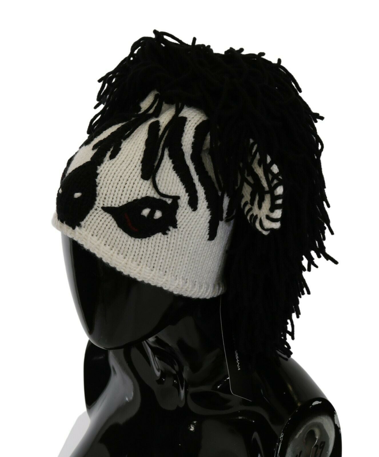 Dolce & Gabbana Black White Knitted Cashmere Animal Design Hat - ClickThatClicks 