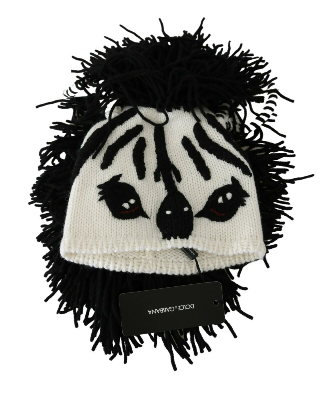 Dolce & Gabbana Black White Knitted Cashmere Animal Design Hat - ClickThatClicks 