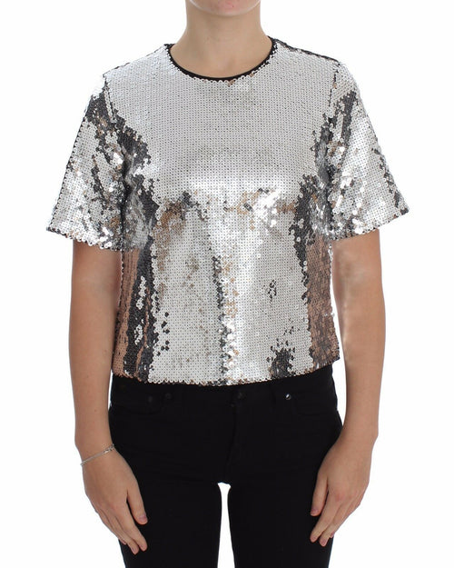 Dolce & Gabbana Silver Sequined Crewneck Blouse T-shirt Top - ClickThatClicks 