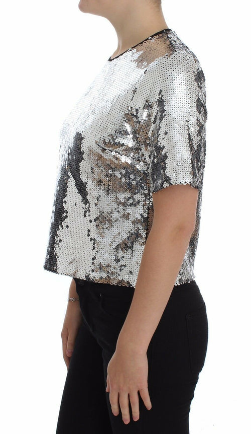 Dolce & Gabbana Silver Sequined Crewneck Blouse T-shirt Top - ClickThatClicks 