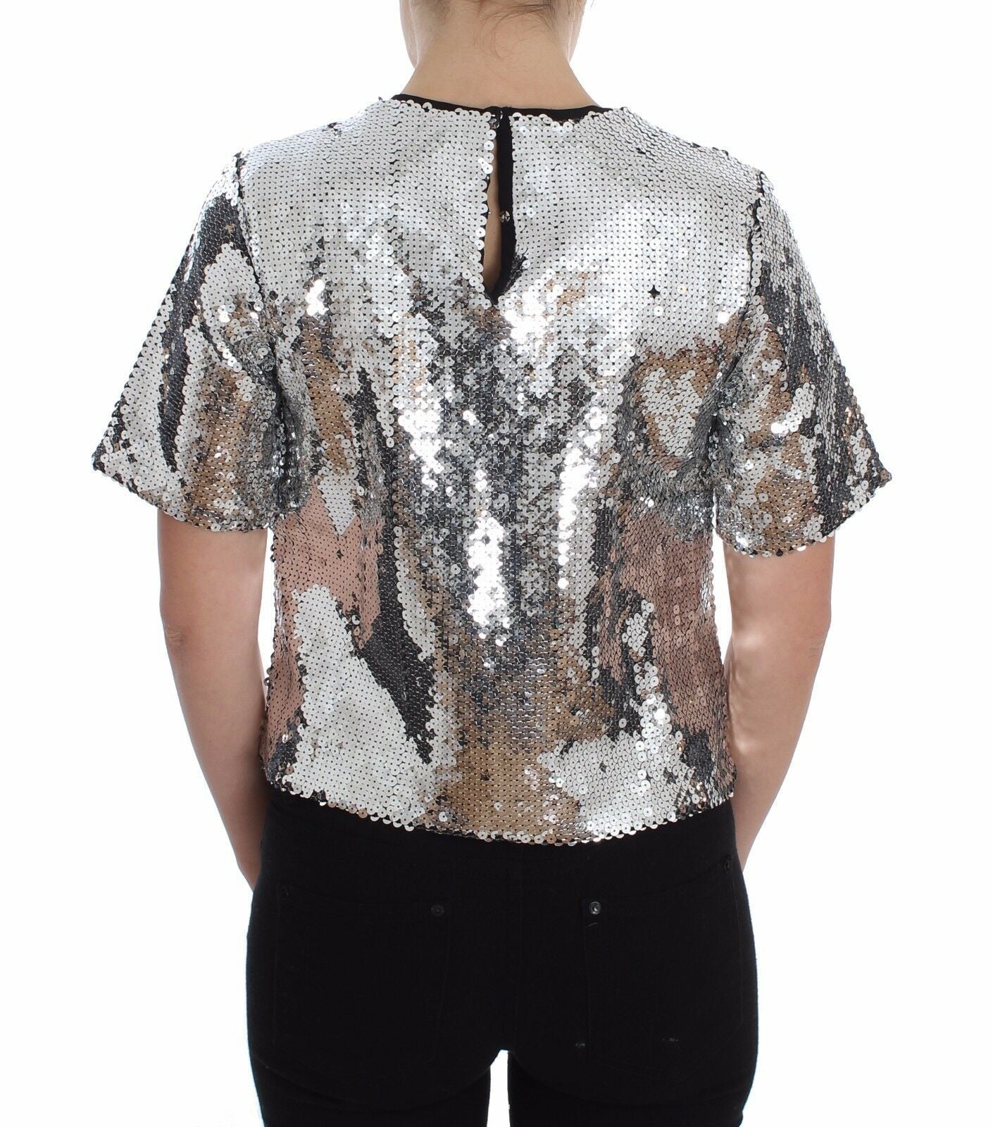 Dolce & Gabbana Silver Sequined Crewneck Blouse T-shirt Top - ClickThatClicks 