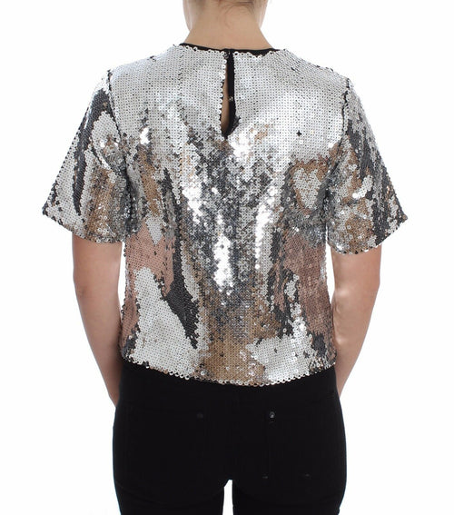 Dolce & Gabbana Silver Sequined Crewneck Blouse T-shirt Top - ClickThatClicks 
