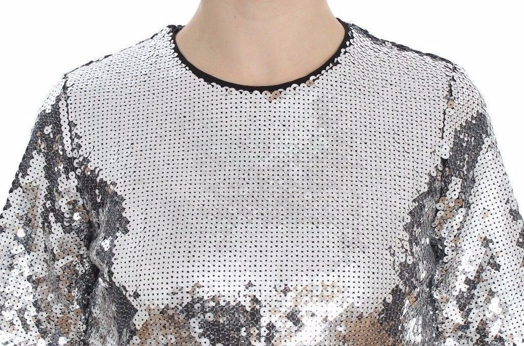 Dolce & Gabbana Silver Sequined Crewneck Blouse T-shirt Top - ClickThatClicks 