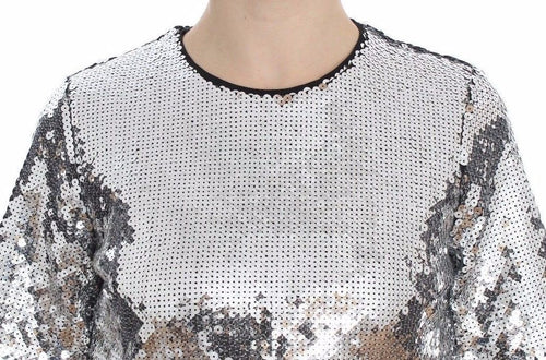 Dolce & Gabbana Silver Sequined Crewneck Blouse T-shirt Top - ClickThatClicks 