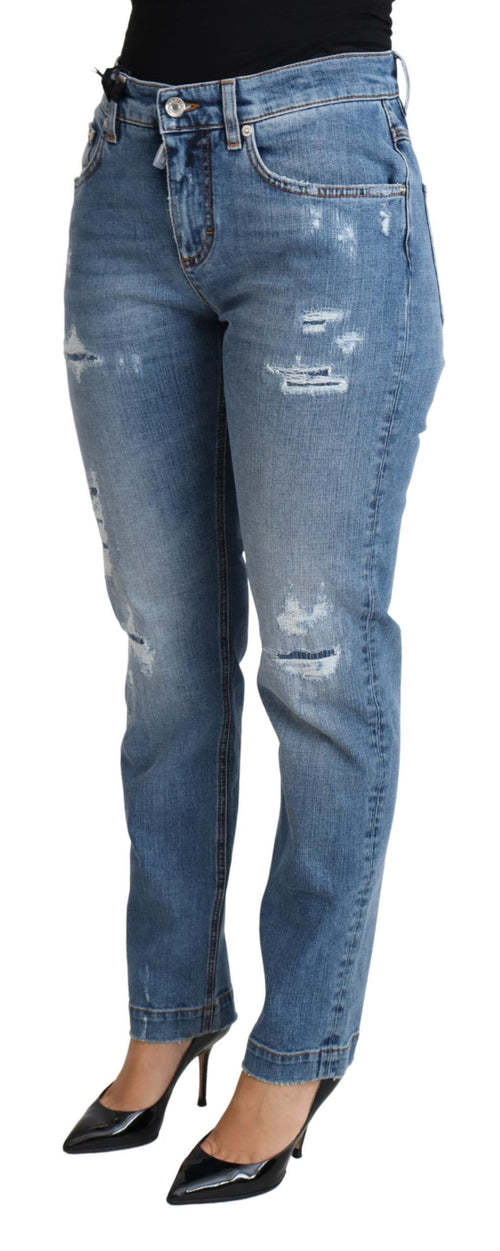 Dolce & Gabbana Blue Tattered Skinny Denim Cotton Blend Jeans - ClickThatClicks 