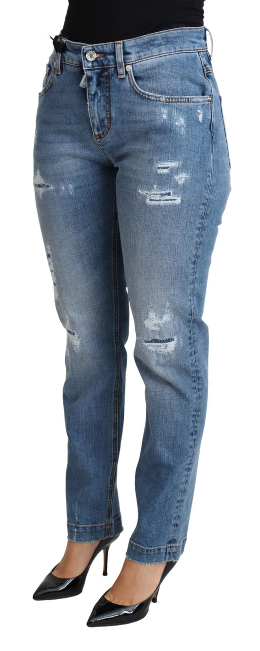 Dolce & Gabbana Blue Tattered Skinny Denim Cotton Blend Jeans - ClickThatClicks 