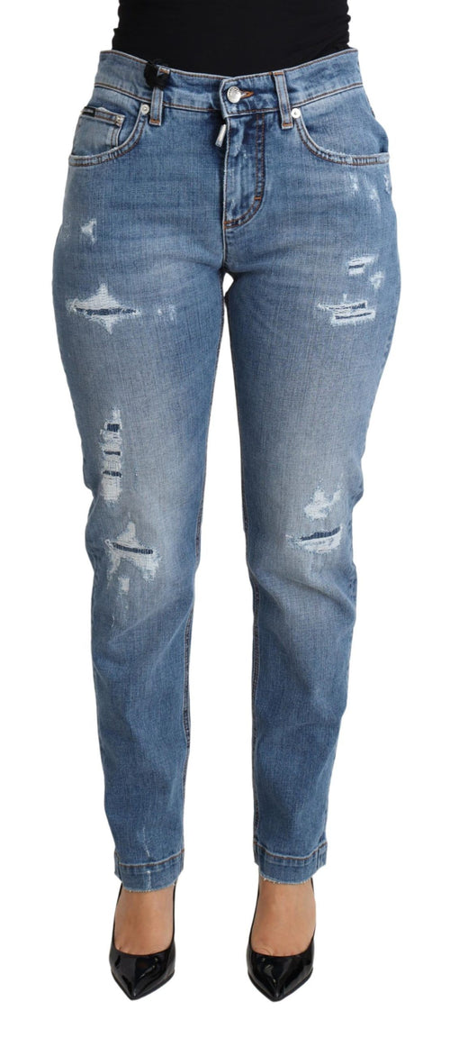 Dolce & Gabbana Blue Tattered Skinny Denim Cotton Blend Jeans - ClickThatClicks 
