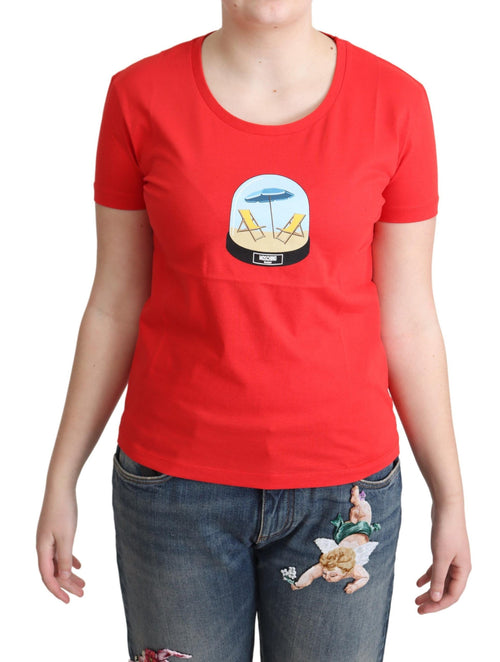 Moschino Red Printed Cotton Short Sleeves Tops Blouse T-shirt - ClickThatClicks 