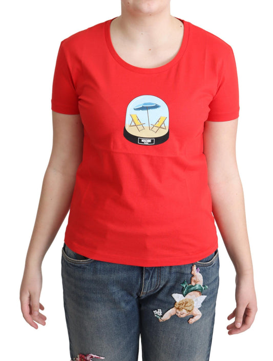 Moschino Red Printed Cotton Short Sleeves Tops Blouse T-shirt - ClickThatClicks 