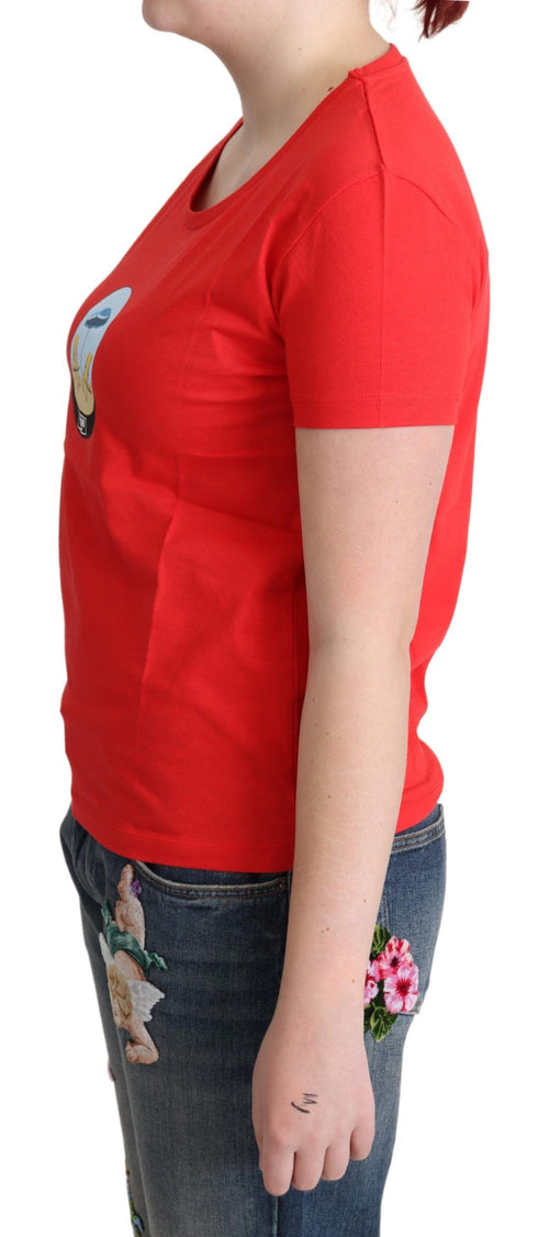 Moschino Red Printed Cotton Short Sleeves Tops Blouse T-shirt - ClickThatClicks 