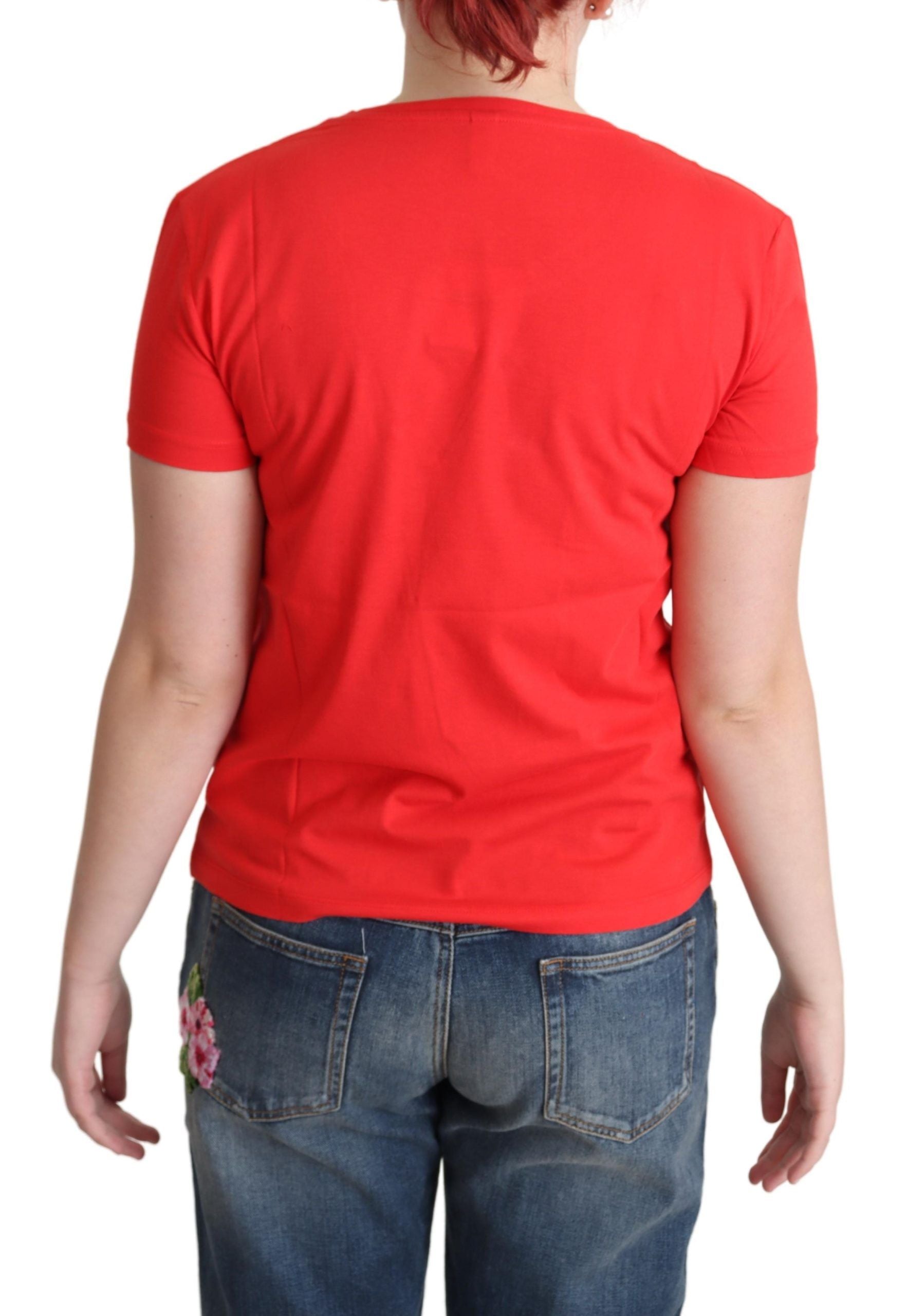 Moschino Red Printed Cotton Short Sleeves Tops Blouse T-shirt - ClickThatClicks 