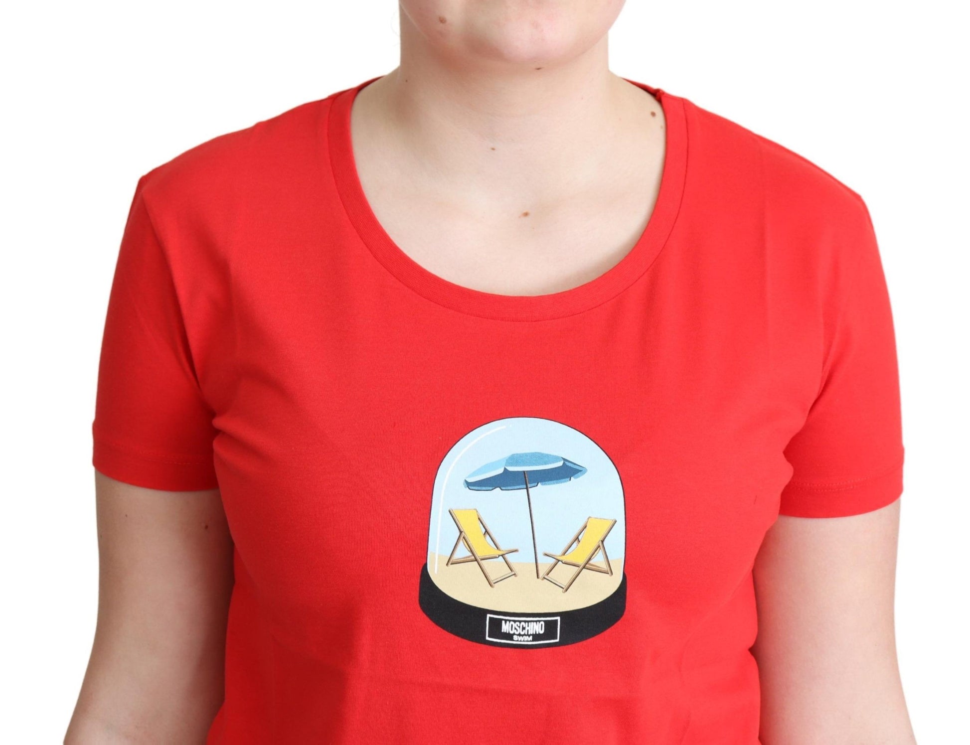 Moschino Red Printed Cotton Short Sleeves Tops Blouse T-shirt - ClickThatClicks 