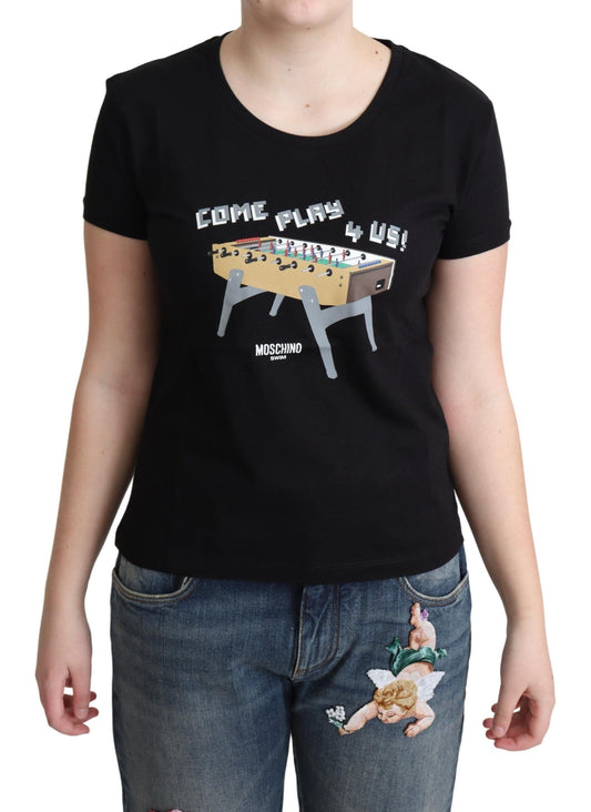 Moschino Black Cotton Come Play 4 Us Print Tops T-shirt - ClickThatClicks 