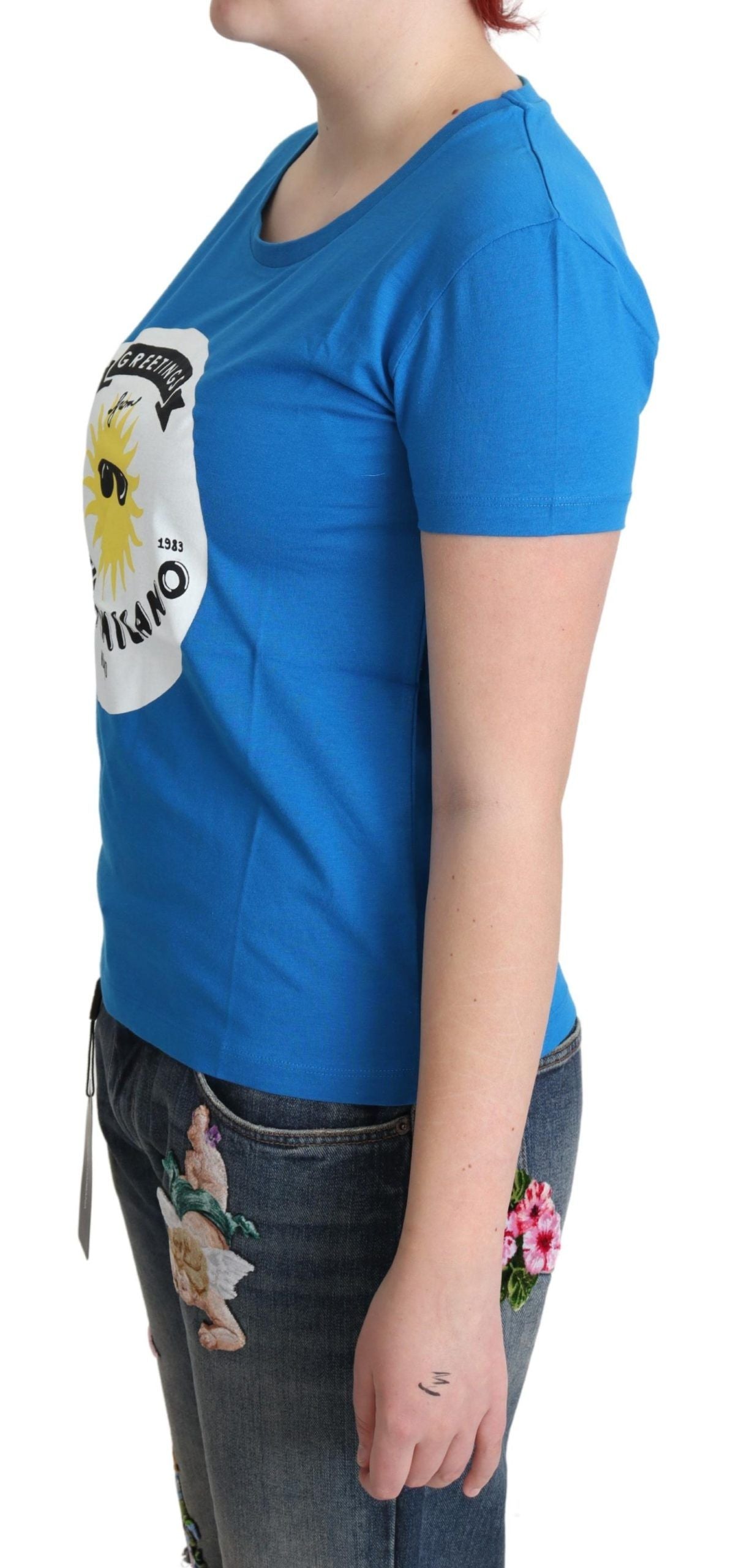Moschino Blue Cotton Sunny Milano Print Tops T-shirt - ClickThatClicks 