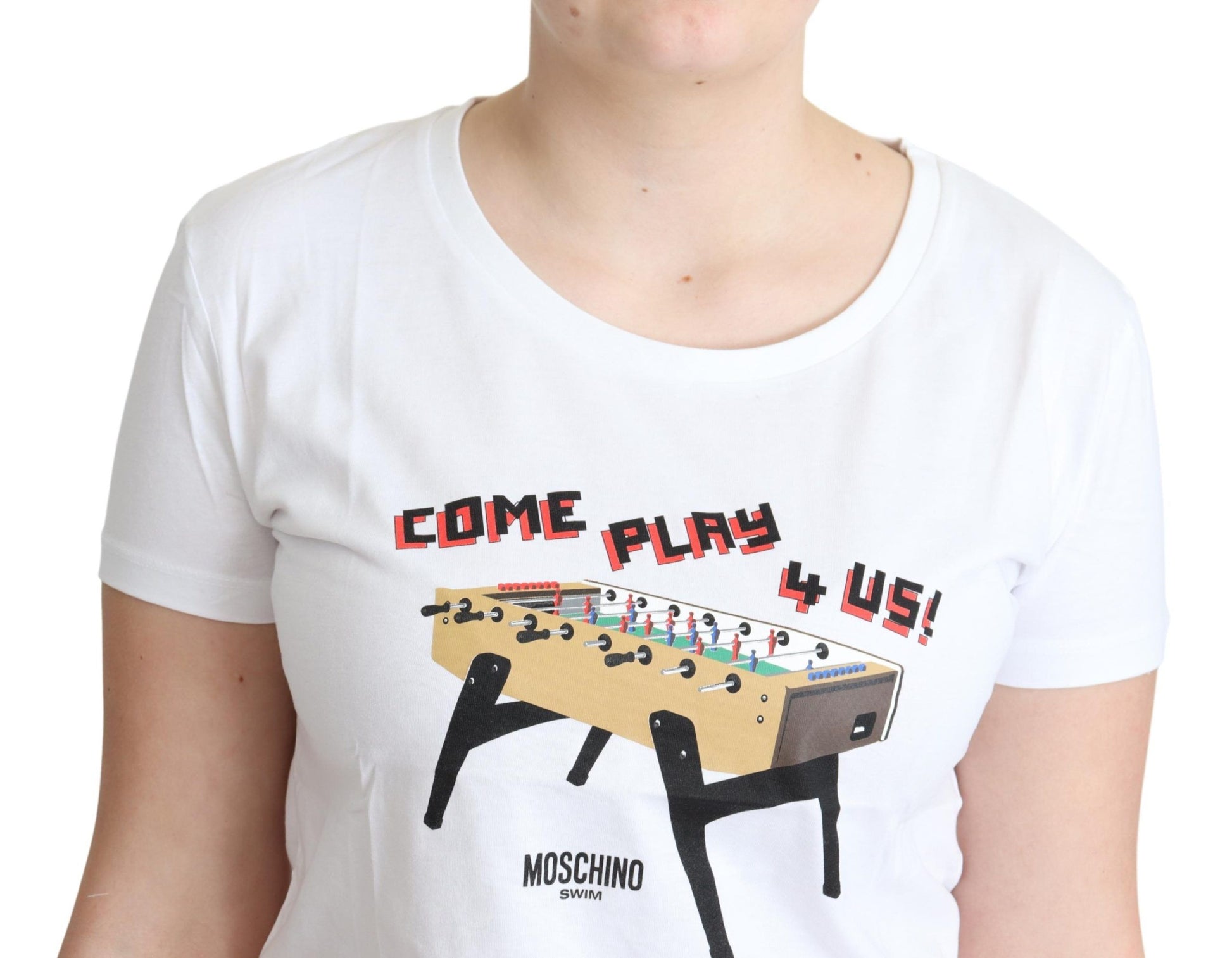 Moschino White Cotton Come Play 4 Us Print Tops T-shirt - ClickThatClicks 