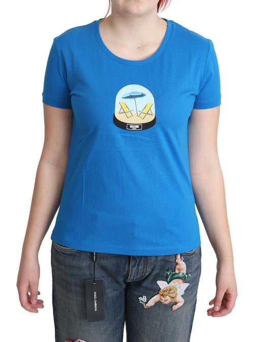 Moschino Blue Printed Cotton Short Sleeves Tops T-shirt - ClickThatClicks 