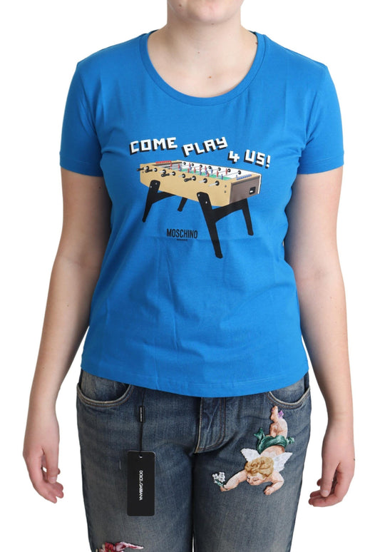 Moschino Blue Cotton Come Play 4 Us Print T-shirt - ClickThatClicks 