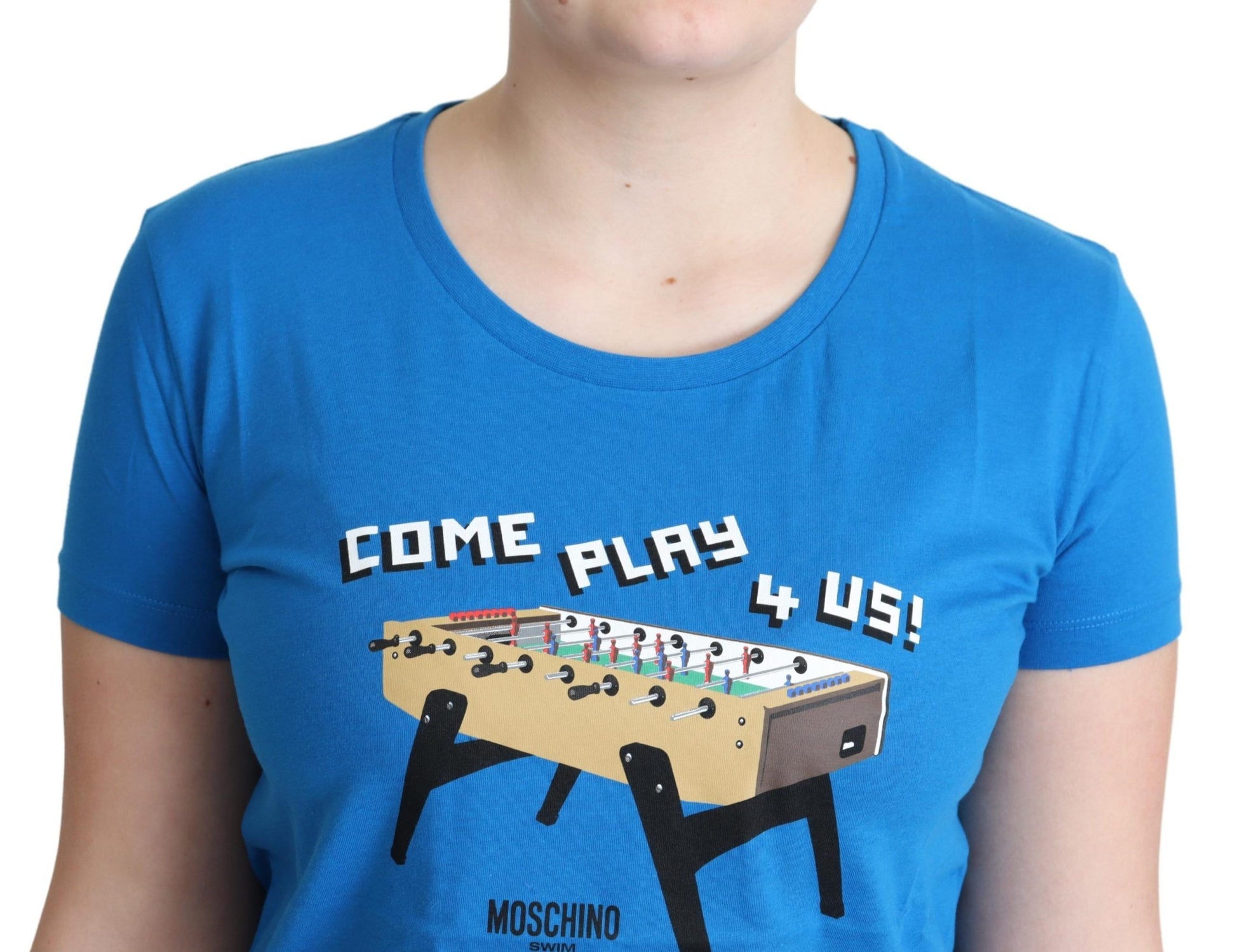 Moschino Blue Cotton Come Play 4 Us Print T-shirt - ClickThatClicks 