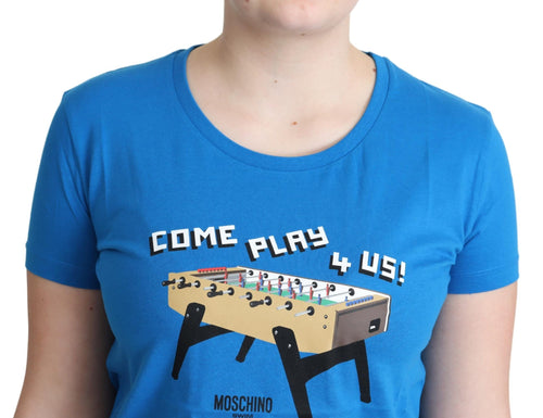 Moschino Blue Cotton Come Play 4 Us Print T-shirt - ClickThatClicks 