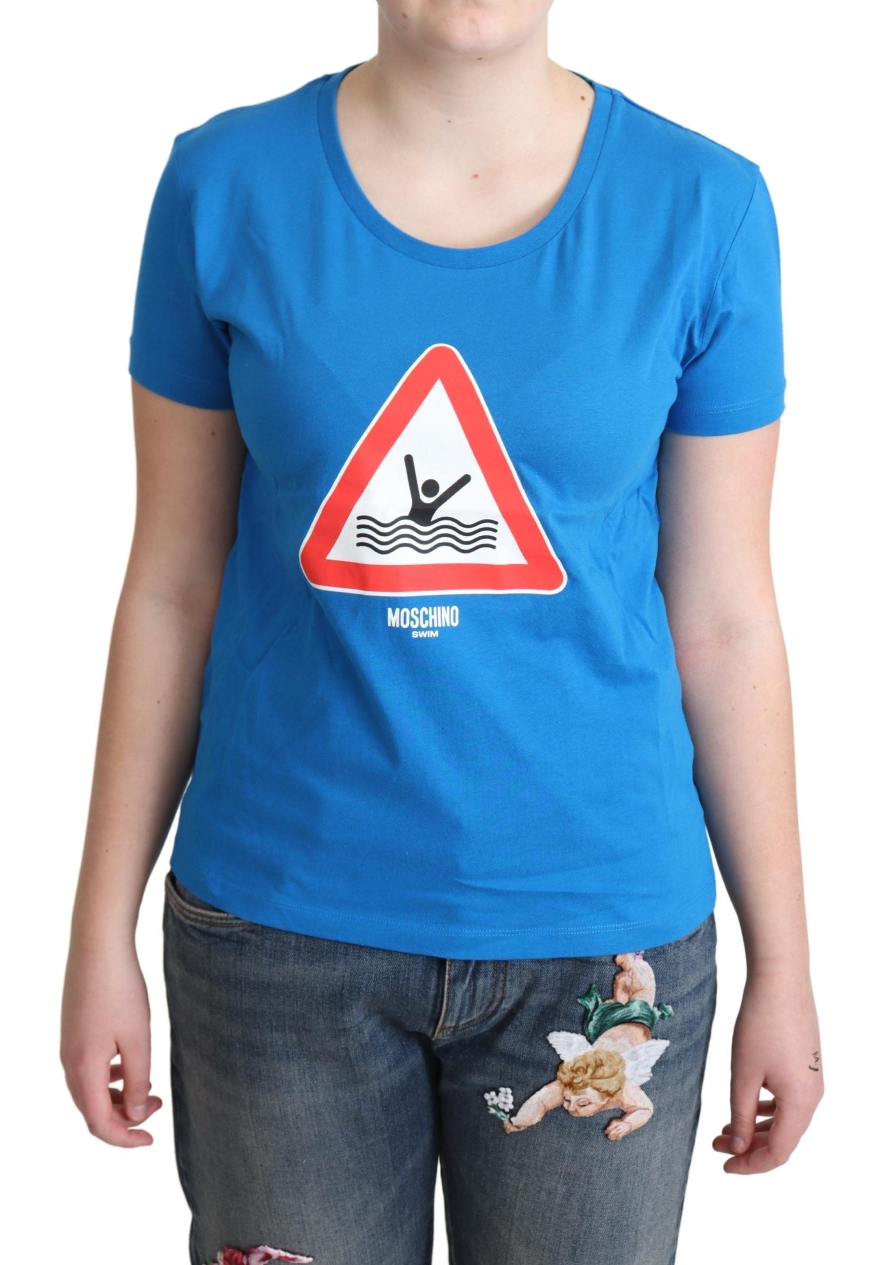 Moschino Blue Cotton Swim Graphic Triangle T-shirt - ClickThatClicks 