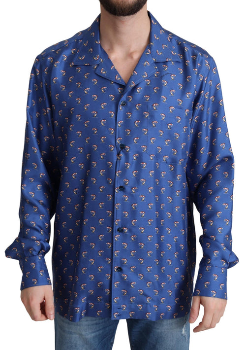 Dolce & Gabbana Blue Beach Chair Umbrella Print Silk Shirt - ClickThatClicks 